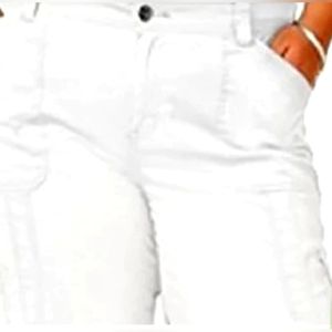 Knit Waistband Cargo Capri Pants White